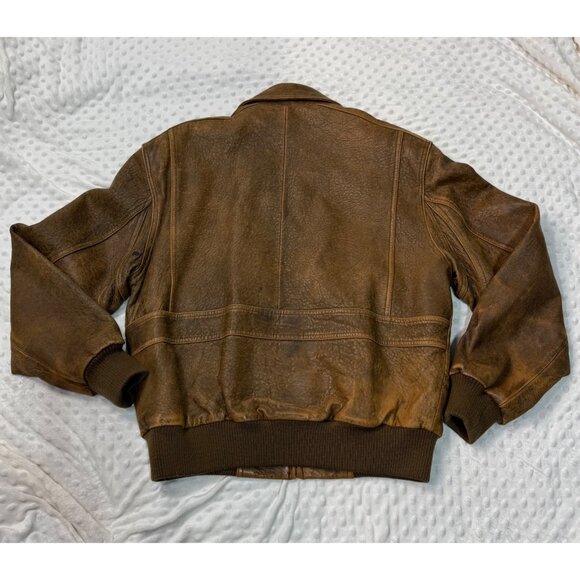 VTG Members Only 90s Brown Distressed Leather Bomber Flight Jacket Mens 42/Large - Picture 2 of 11